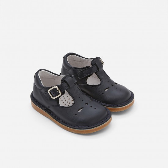 Unisex smooth leather T-strap shoes