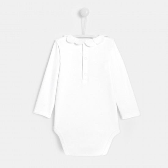 Baby girl bodysuit with petal collar