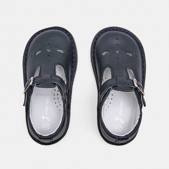Unisex smooth leather T-strap shoes