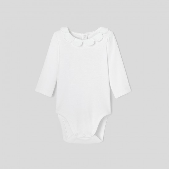 Baby girl bodysuit with petal collar