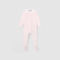 Baby girl footed pajamas with embroidered collar