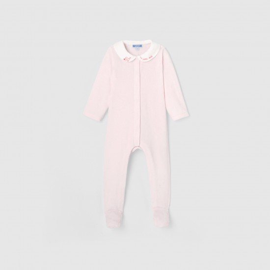 Baby girl footed pajamas with embroidered collar