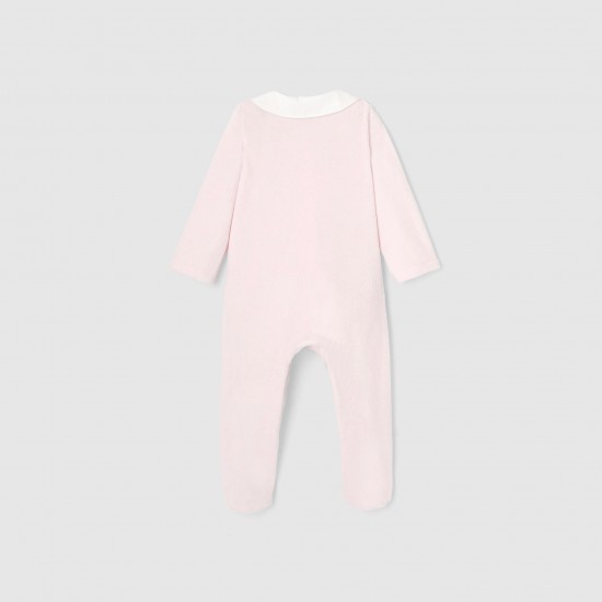 Baby girl footed pajamas with embroidered collar