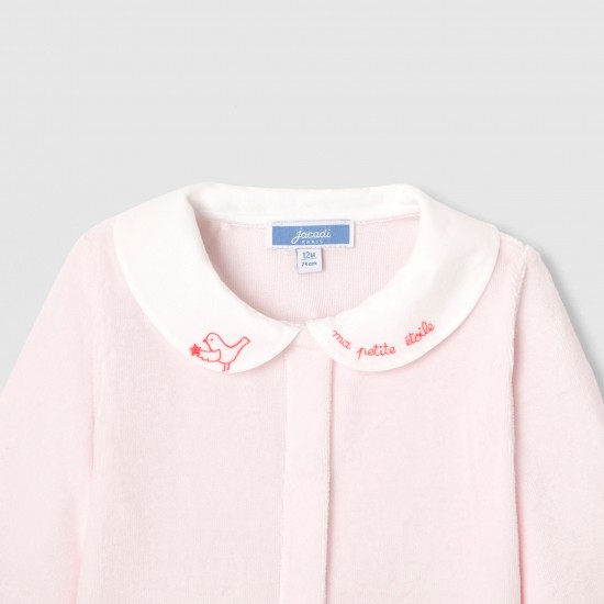 Baby girl footed pajamas with embroidered collar