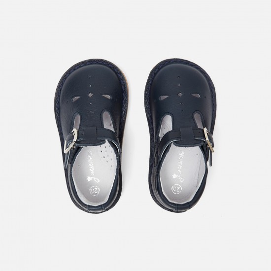 Unisex smooth leather T-strap shoes