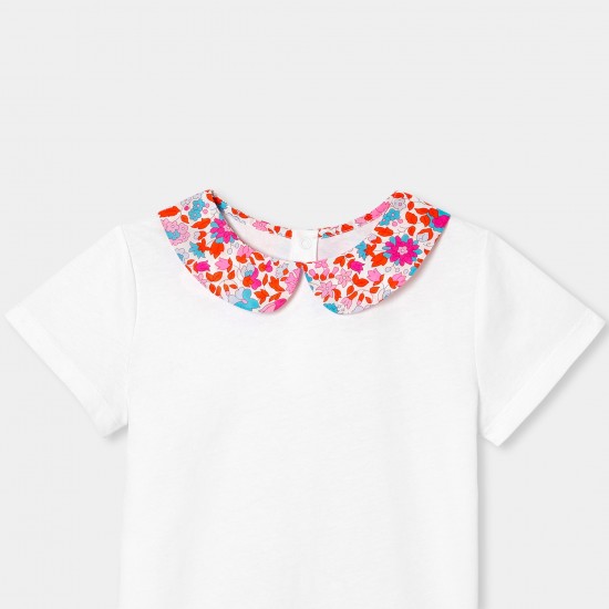 Girl T-shirt with Liberty fabric collar