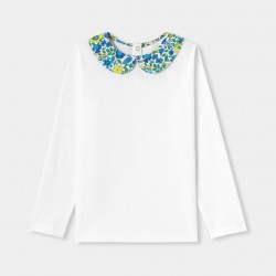 Girl T-shirt with Liberty fabric collar Girl T-shirt with Liberty fabric collar