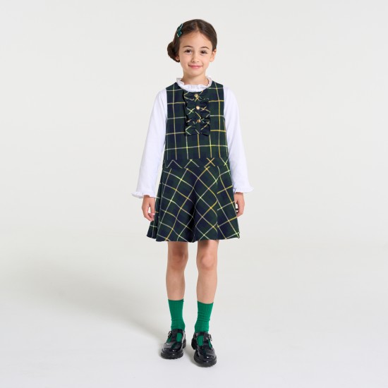 Girl pinafore dress in flannel