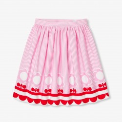 Girls' mid-length striped poplin skirt