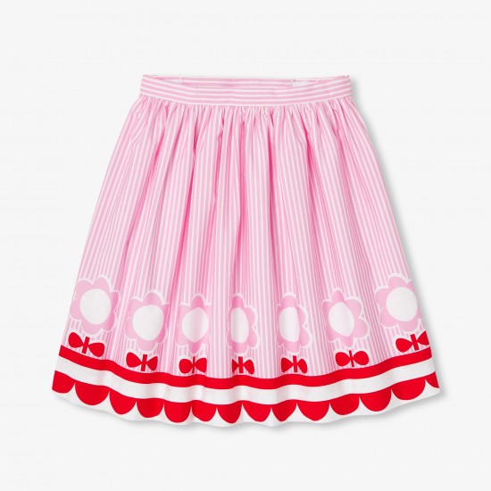 Girls' mid-length striped poplin skirt