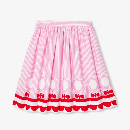 Girls' mid-length striped poplin skirt