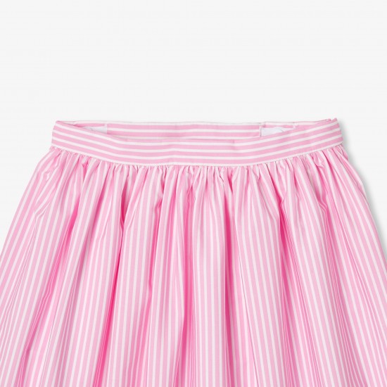 Girls' mid-length striped poplin skirt