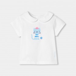 Baby girl cotton T-shirt with Peter Pan collar