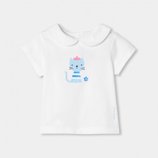 Baby girl cotton T-shirt with Peter Pan collar