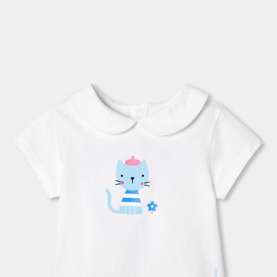 Baby girl cotton T-shirt with Peter Pan collar