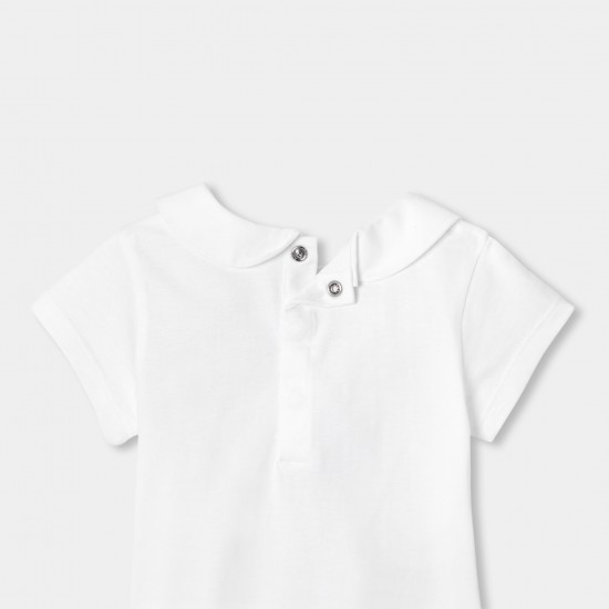 Baby girl cotton T-shirt with Peter Pan collar