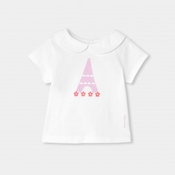 Baby girl cotton T-shirt with Peter Pan collar