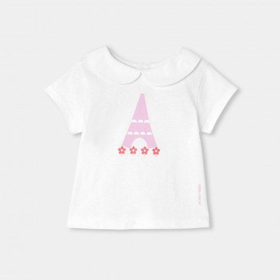 Baby girl cotton T-shirt with Peter Pan collar