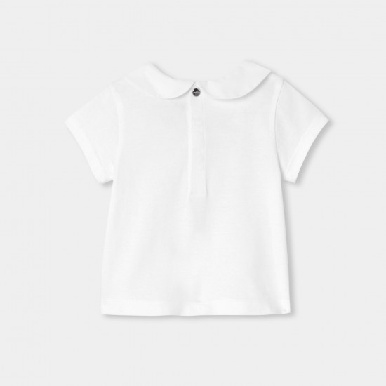 Baby girl cotton T-shirt with Peter Pan collar