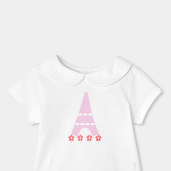 Baby girl cotton T-shirt with Peter Pan collar