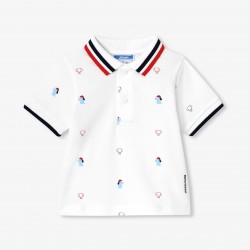 Baby boy polo shirt in printed cotton piqué