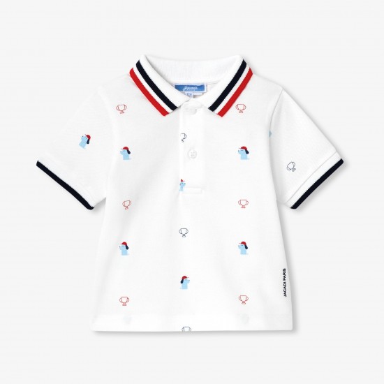 Baby boy polo shirt in printed cotton piqué