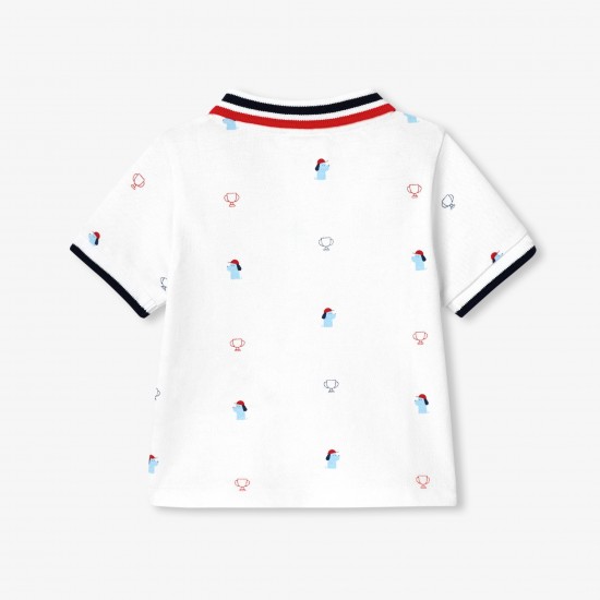 Baby boy polo shirt in printed cotton piqué