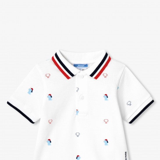 Baby boy polo shirt in printed cotton piqué