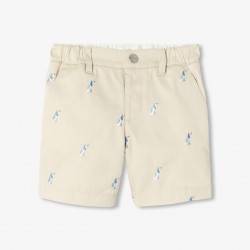Baby boy twill shorts with small dog embroidery