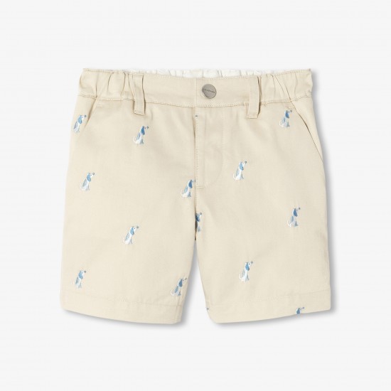 Baby boy twill shorts with small dog embroidery