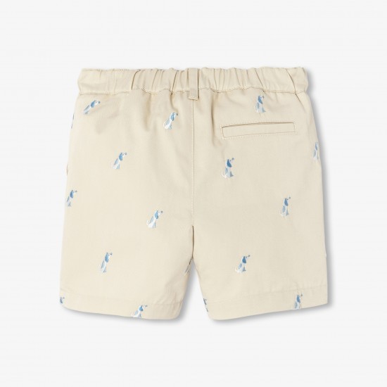Baby boy twill shorts with small dog embroidery