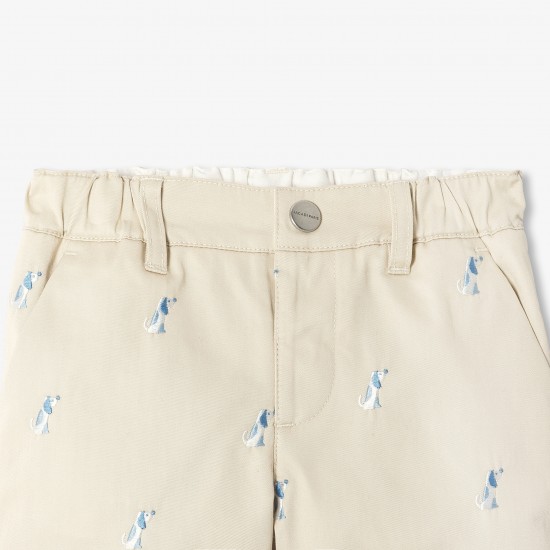 Baby boy twill shorts with small dog embroidery