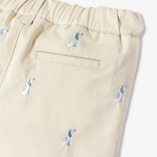 Baby boy twill shorts with small dog embroidery