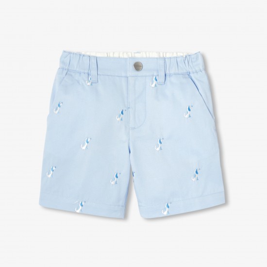 Baby boy twill shorts with small dog embroidery