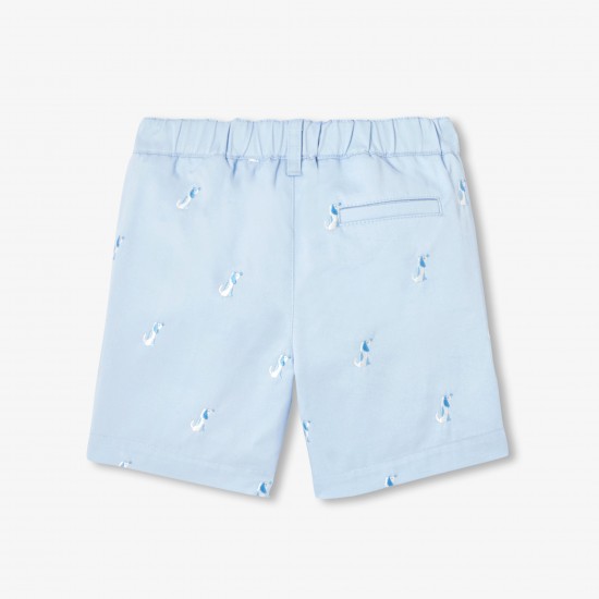 Baby boy twill shorts with small dog embroidery
