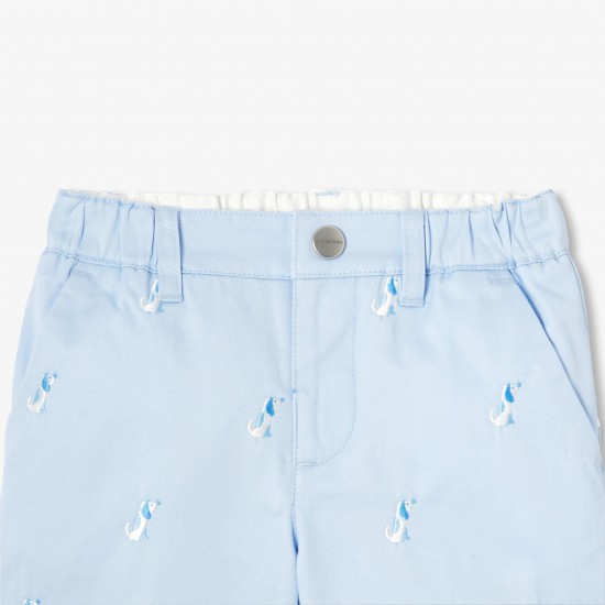 Baby boy twill shorts with small dog embroidery