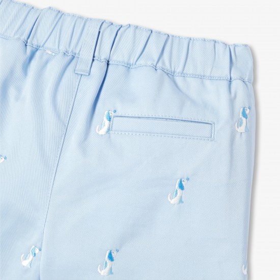 Baby boy twill shorts with small dog embroidery