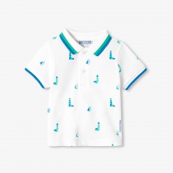 Baby boy polo shirt in printed cotton piqué