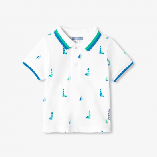 Baby boy polo shirt in printed cotton piqué