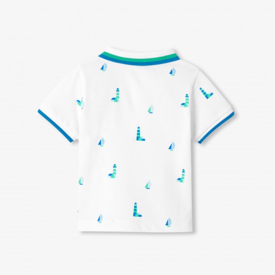 Baby boy polo shirt in printed cotton piqué