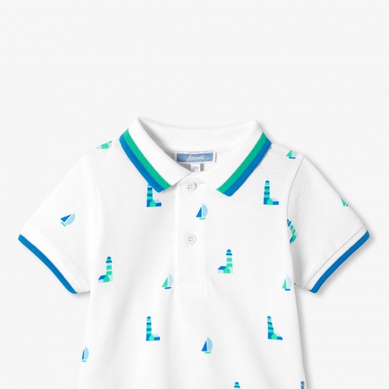 Baby boy polo shirt in printed cotton piqué