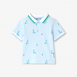 Baby boy polo shirt in printed cotton piqué