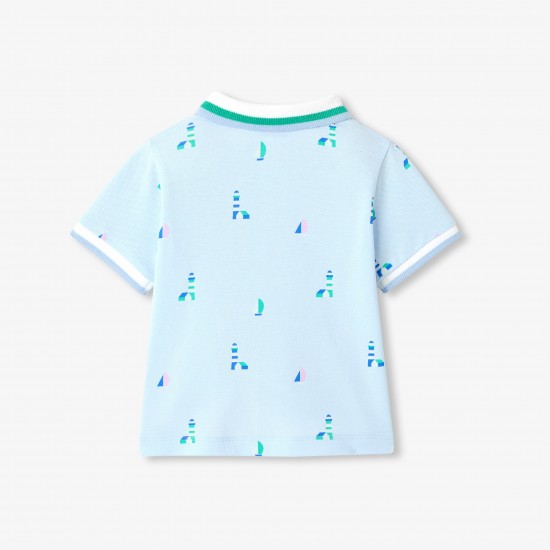 Baby boy polo shirt in printed cotton piqué