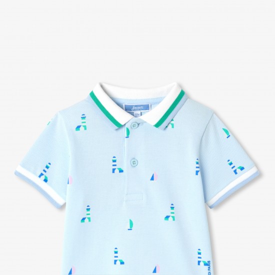 Baby boy polo shirt in printed cotton piqué