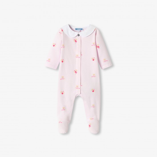 Baby girl fleece pajamas with cat and heart motifs