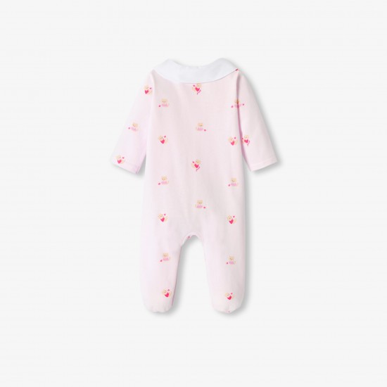 Baby girl fleece pajamas with cat and heart motifs