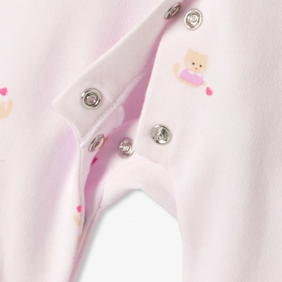 Baby girl fleece pajamas with cat and heart motifs