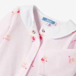 Baby girl fleece pajamas with cat and heart motifs