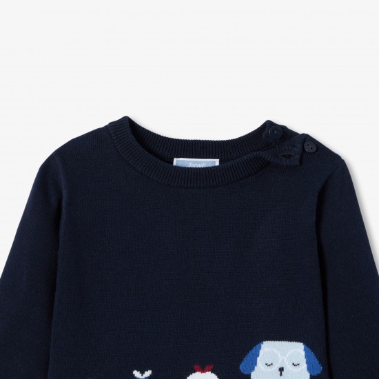 Baby cotton intarsia animal jumper