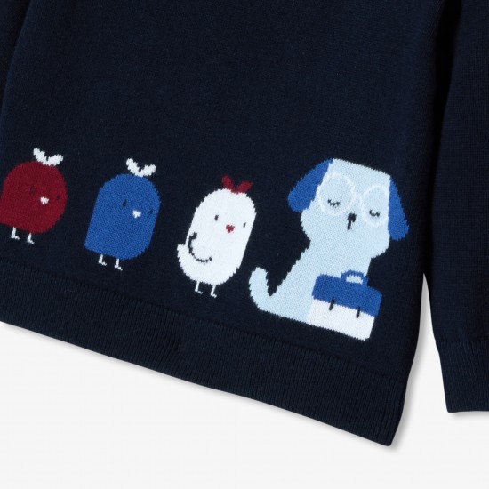 Baby cotton intarsia animal jumper